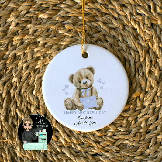 Personalised Mother's Day Ceramic Keepsake | Teddy Bear Decoration | Custom Name Gift | Mother's Day Gift from Kids - CWcreations
