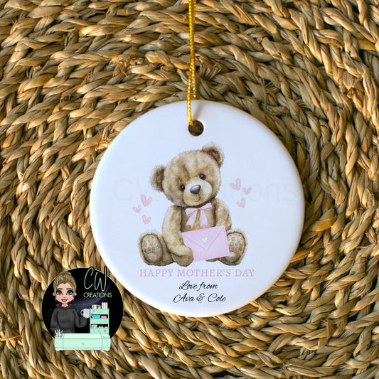 Personalised Mother's Day Ceramic Keepsake | Teddy Bear Decoration | Custom Name Gift | Mother's Day Gift from Kids - CWcreations