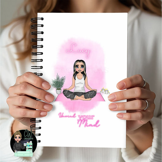 Zen Doll Personalized Journal Notebook - Customizable A5 or A4 Sizes, Serene Watercolor Design - CWcreations